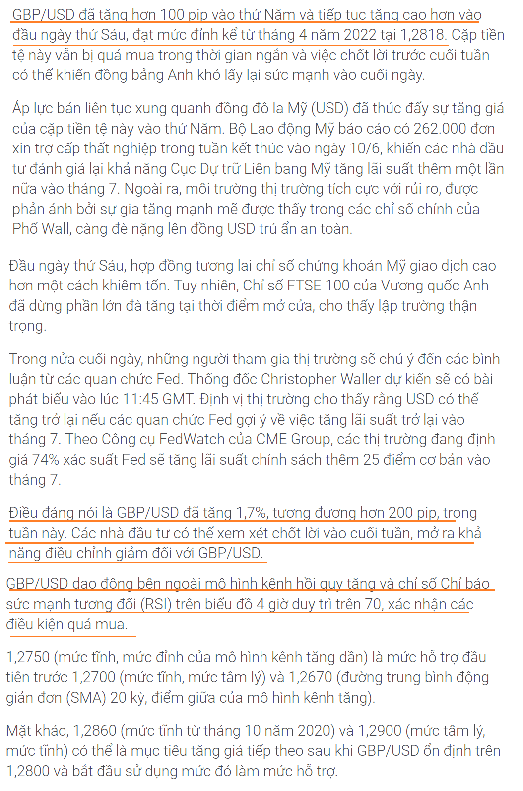 Thị trường GBPUSD