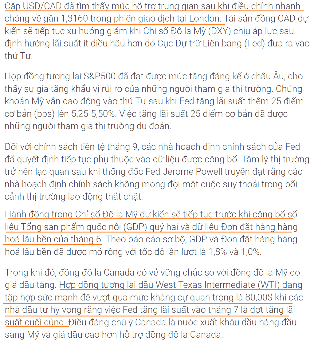 Thị trường USDCAD