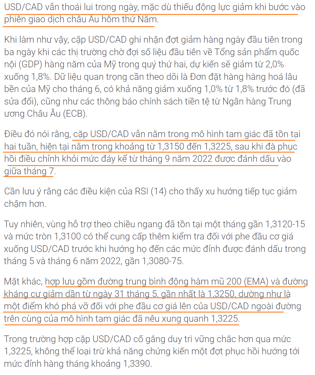 Thị trường USDCAD