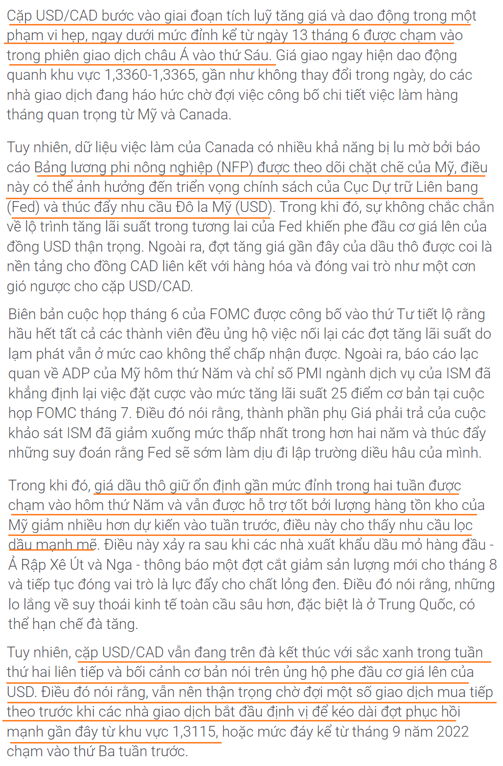 Thị trường USDCAD