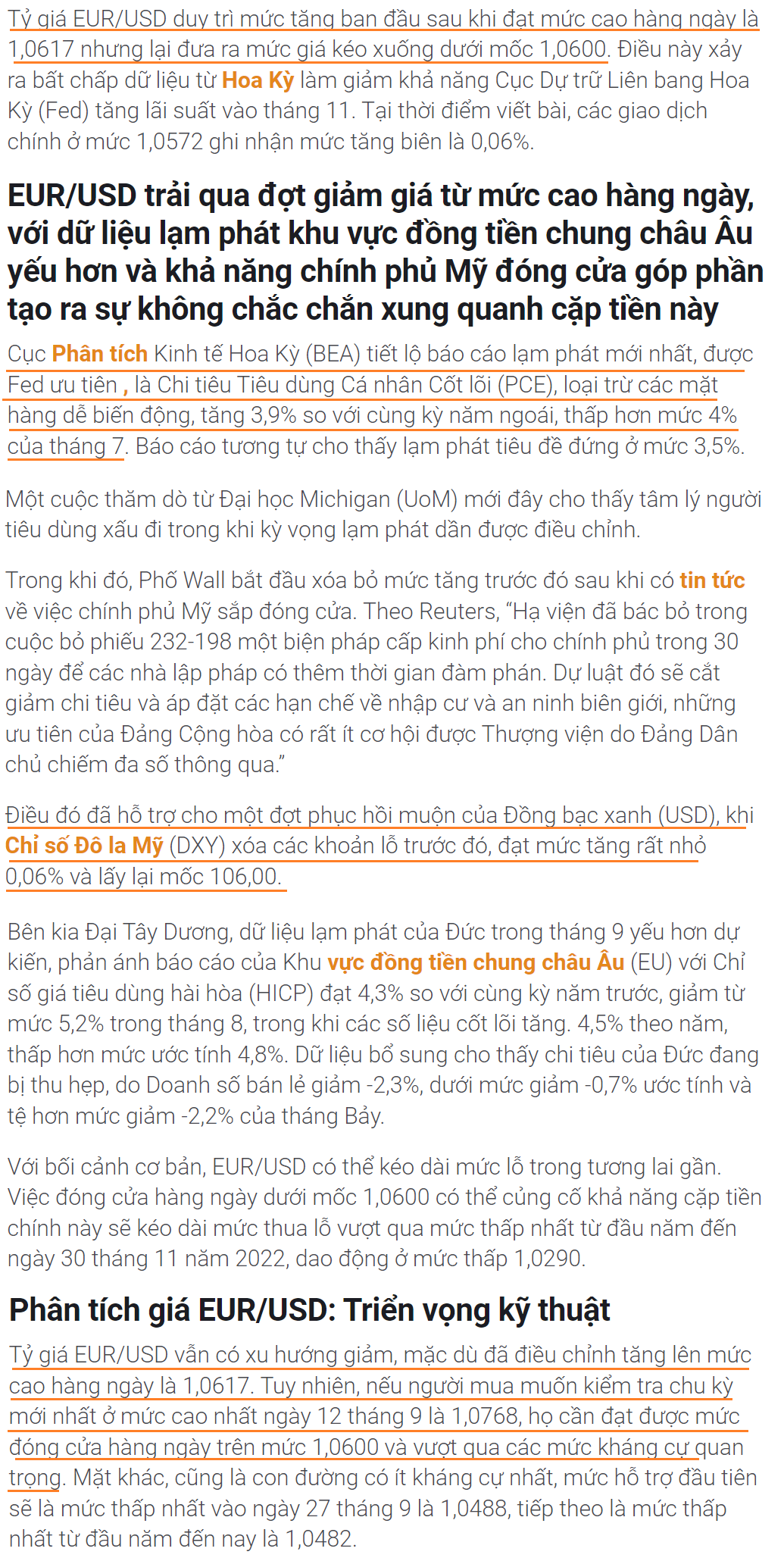 Thị trường EURUSD