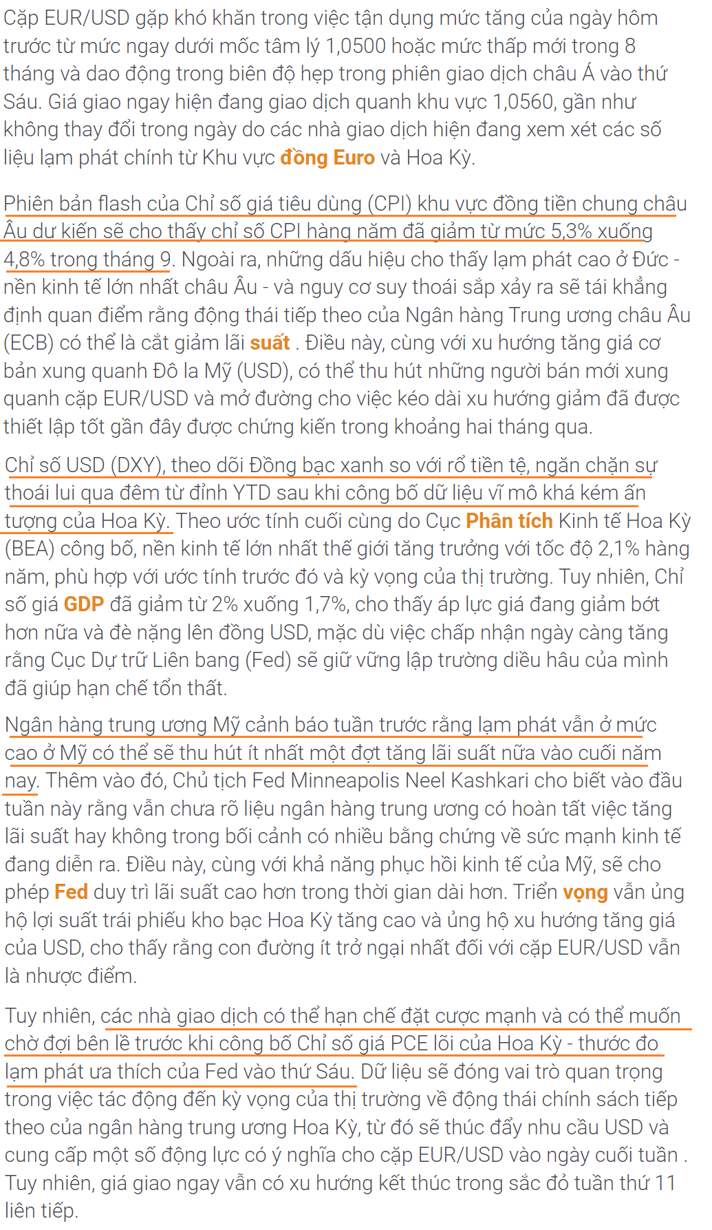 Thị trường EURUSD