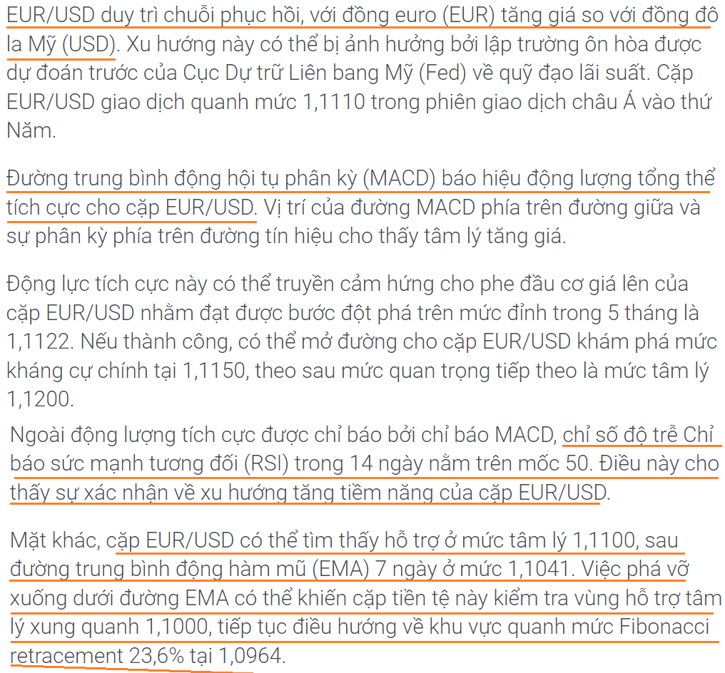 Thị trường EURUSD