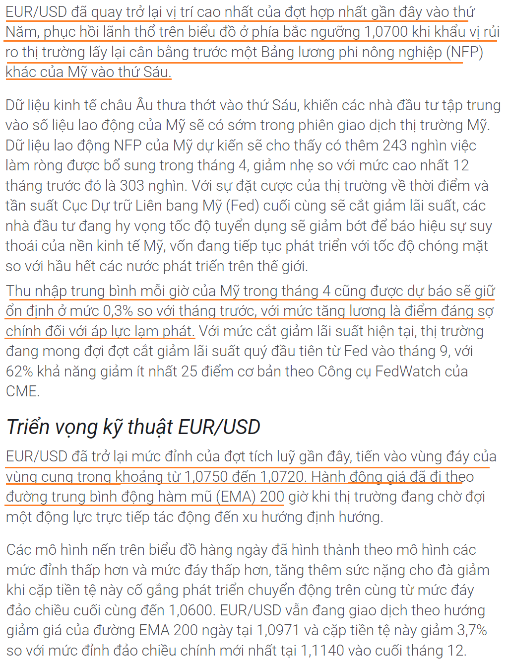 Thị trường EURUSD