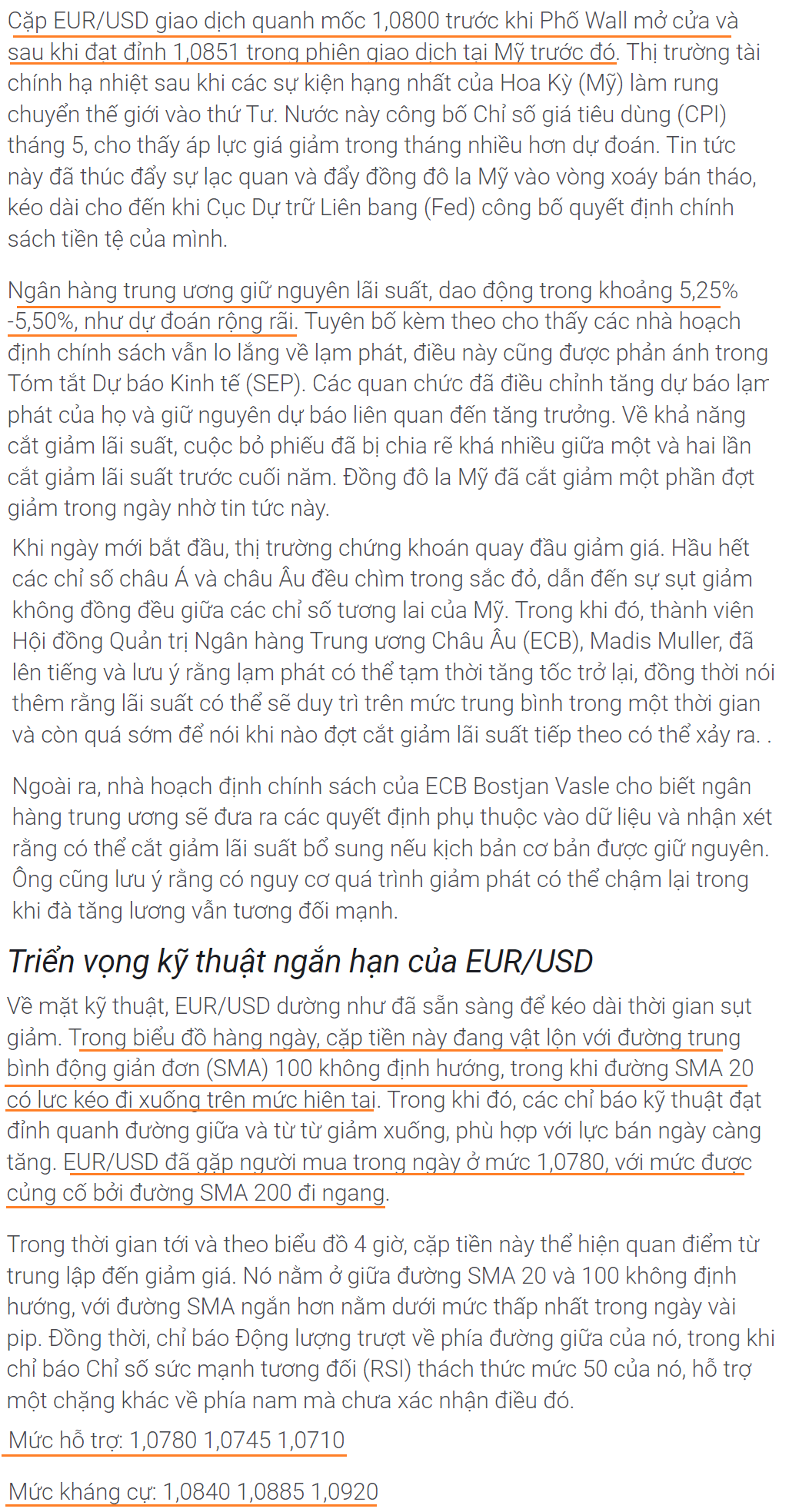 Thị trường EURUSD