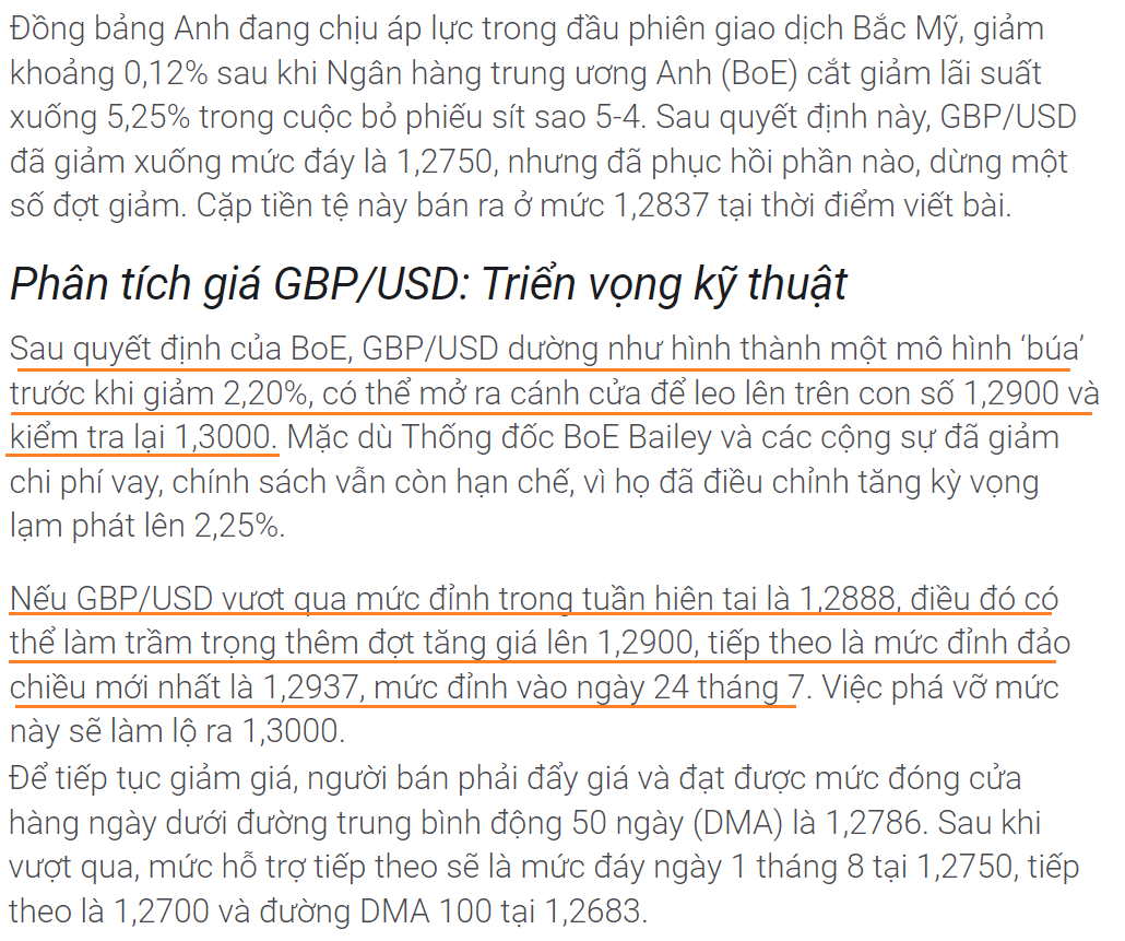 Thị trường GBPUSD