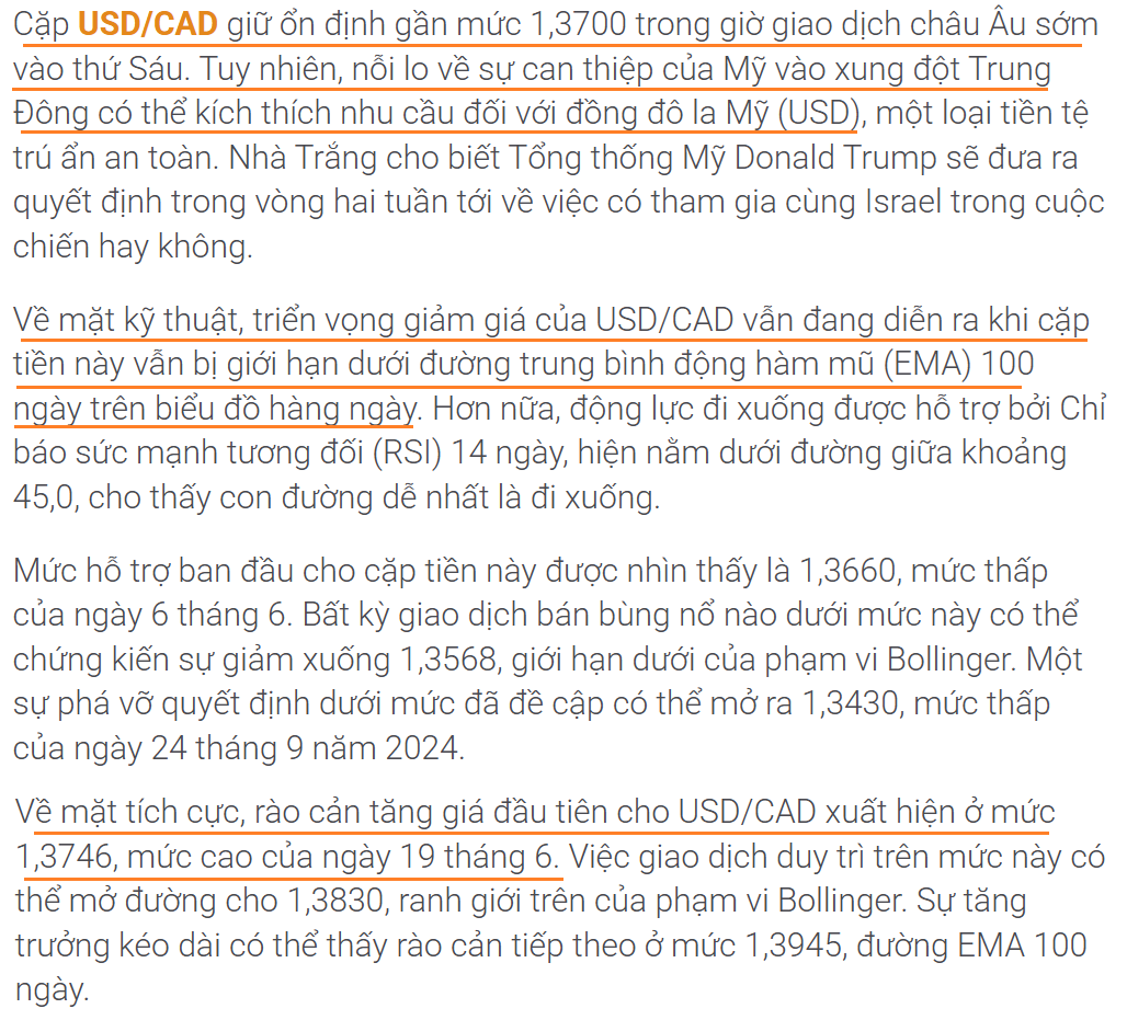 tin tuc 2.1 2206 Thị trường USDCAD